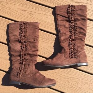 Toddler girls Sz 5 brown mid calf faux suade boots booties 5